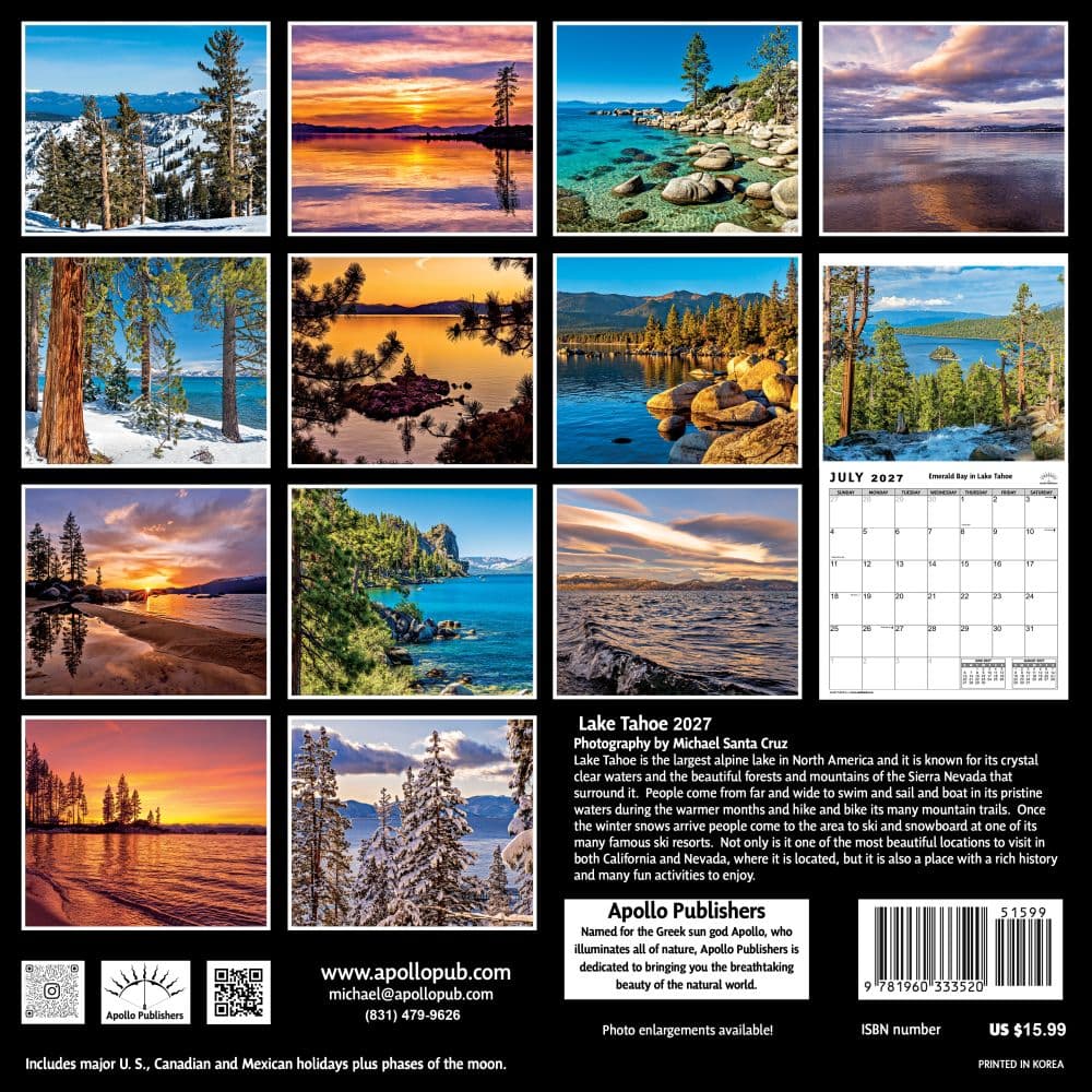 Lake Tahoe 2027 Wall Calendar First Alternate Image