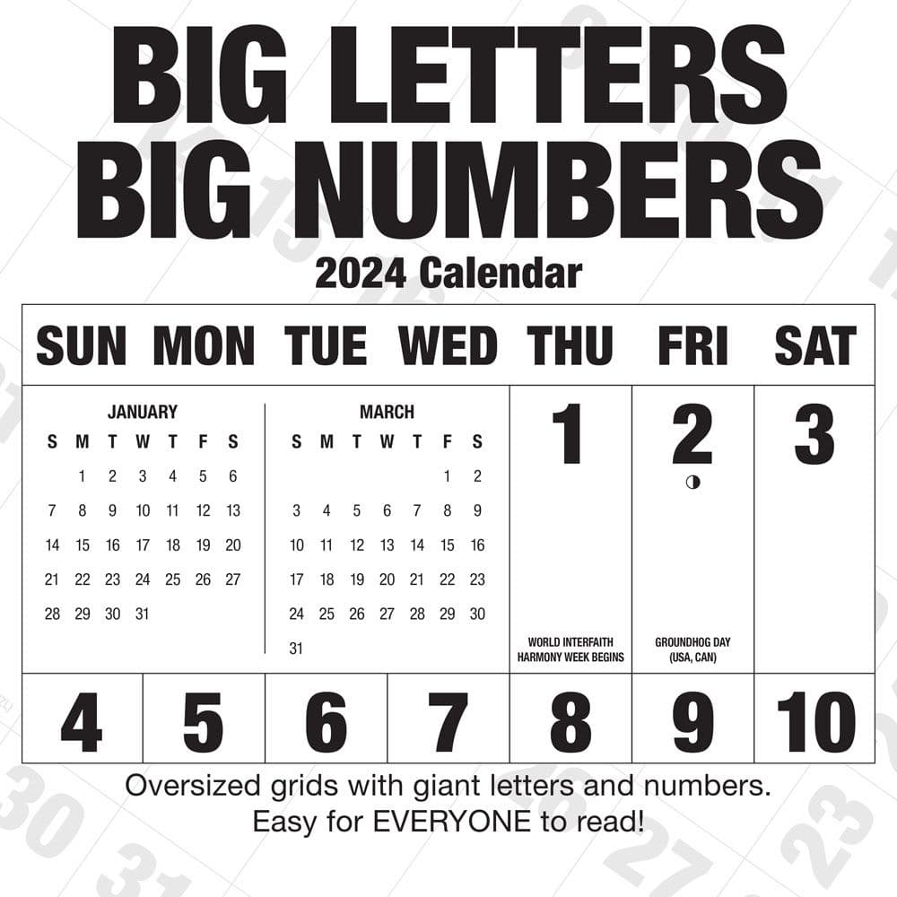 Big Letters Big Numbers 2024 Wall Calendar