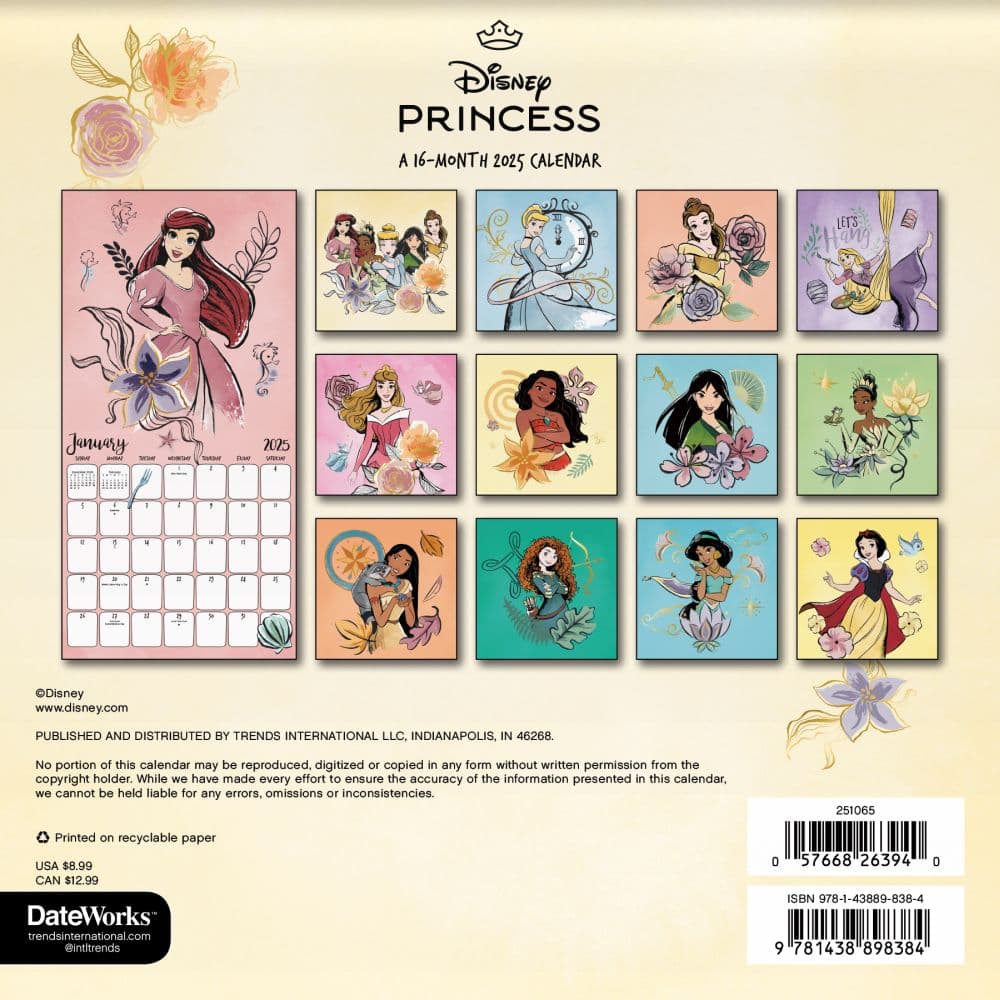 Disney Princess 2025 Mini Wall Calendar Alt1