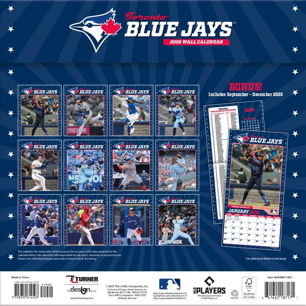 MLB Toronto Blue Jays 2026 Wall Calendar First Alternate Image