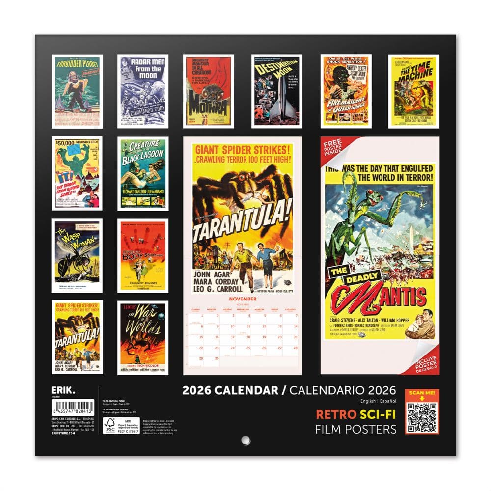 Retro Sci Fi Film Posters 2026 Wall Calendar First Alternate Image