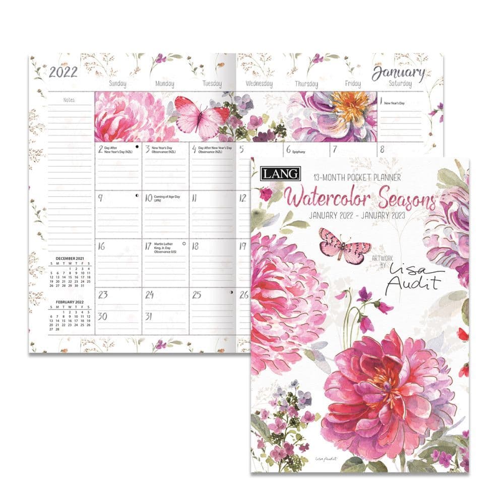 2022 Christmas Countdown Planner Watercolor Seasons 2022 Monthly Pocket Planner