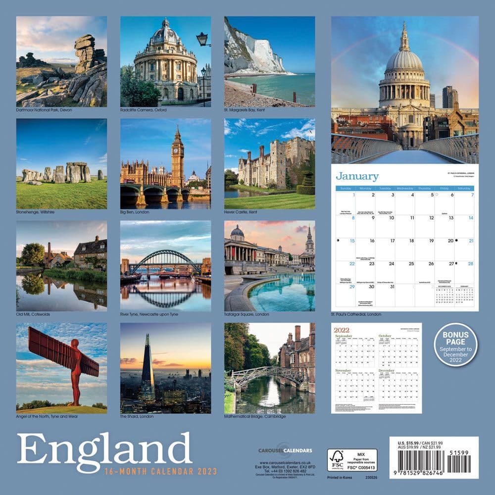 England 2023 Wall Calendar - Calendars.com