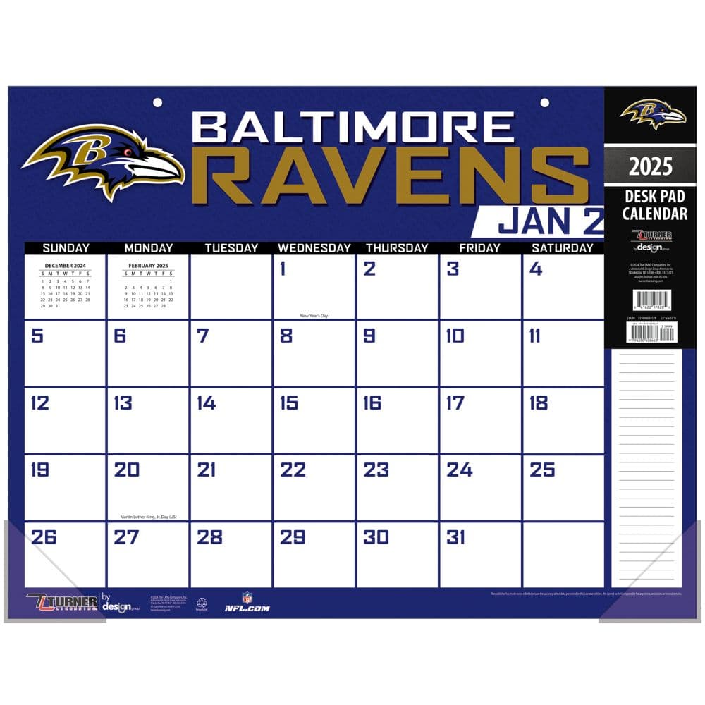 NFL Baltimore Ravens 2025 Desk Pad - Calendars.com