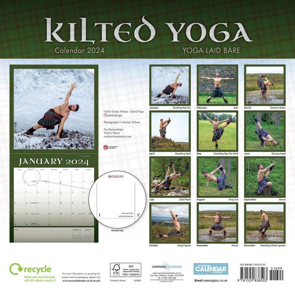 Kilted Yoga 2025 Wall Calendar