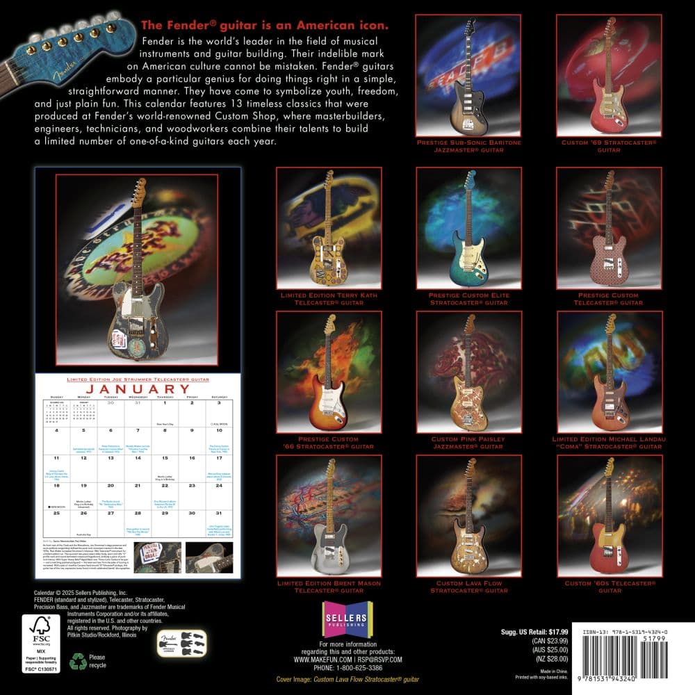 Fender Guitar 2026 Wall Calendar First Alternate Image