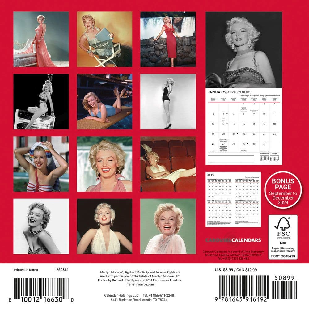 Marilyn Monroe Black and White 2025 Mini Wall Calendar First Alternate Image width=&quot;1000&quot; height=&quot;1000&quot;