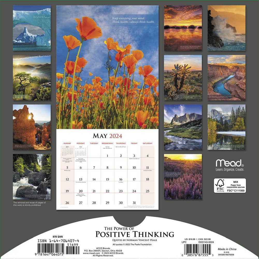 Power of Positive Thinking 2024 Wall Calendar