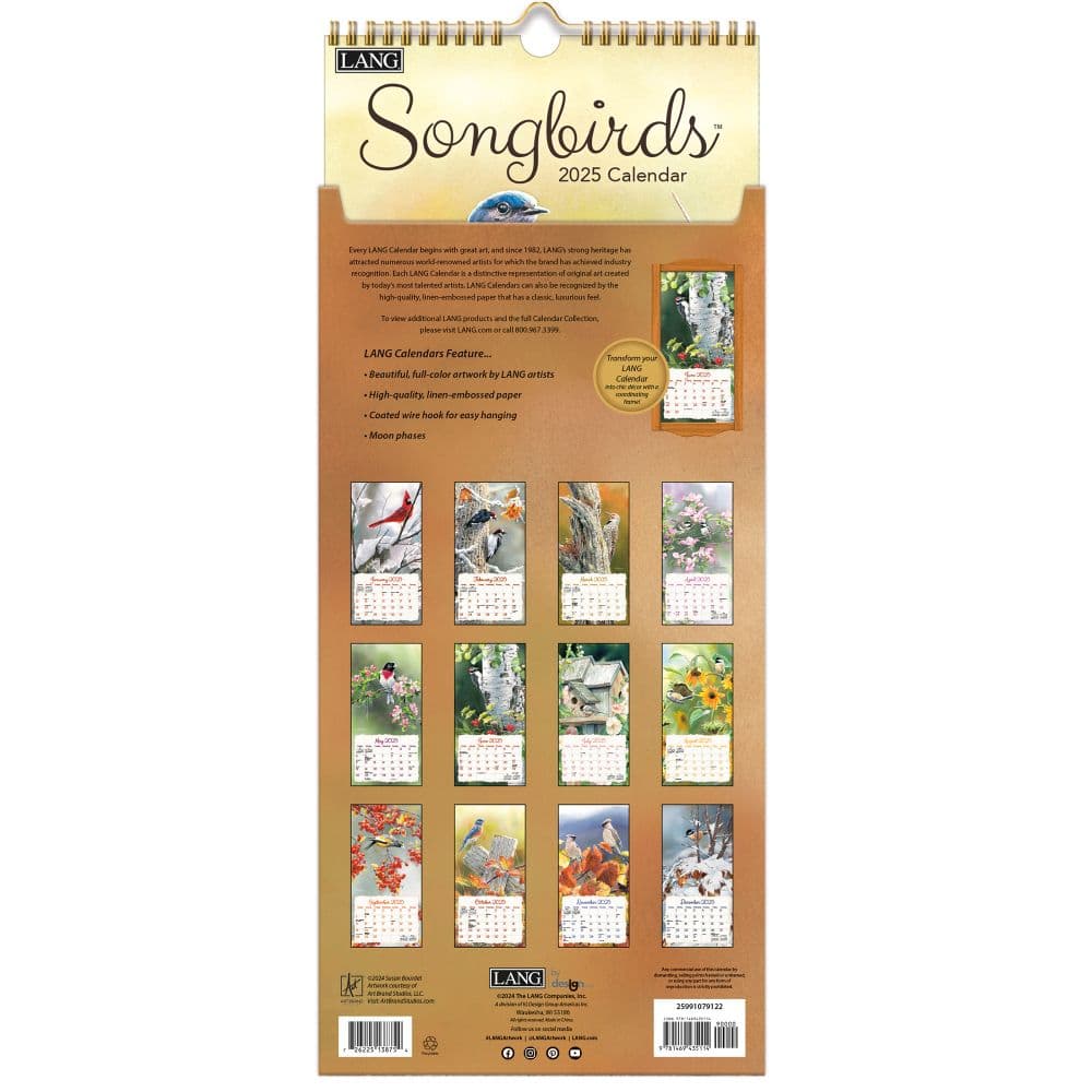 Songbirds 2025 Vertical Wall Calendar by Susan Bourdet_ALT3