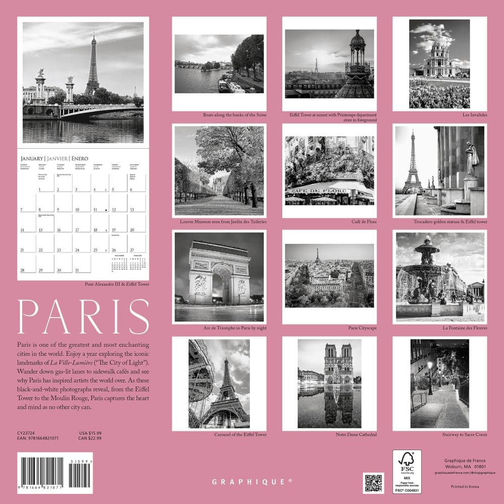 Paris B&amp;W 2024 Wall Calendar First Alternate Image width=&quot;1000&quot; height=&quot;1000&quot;