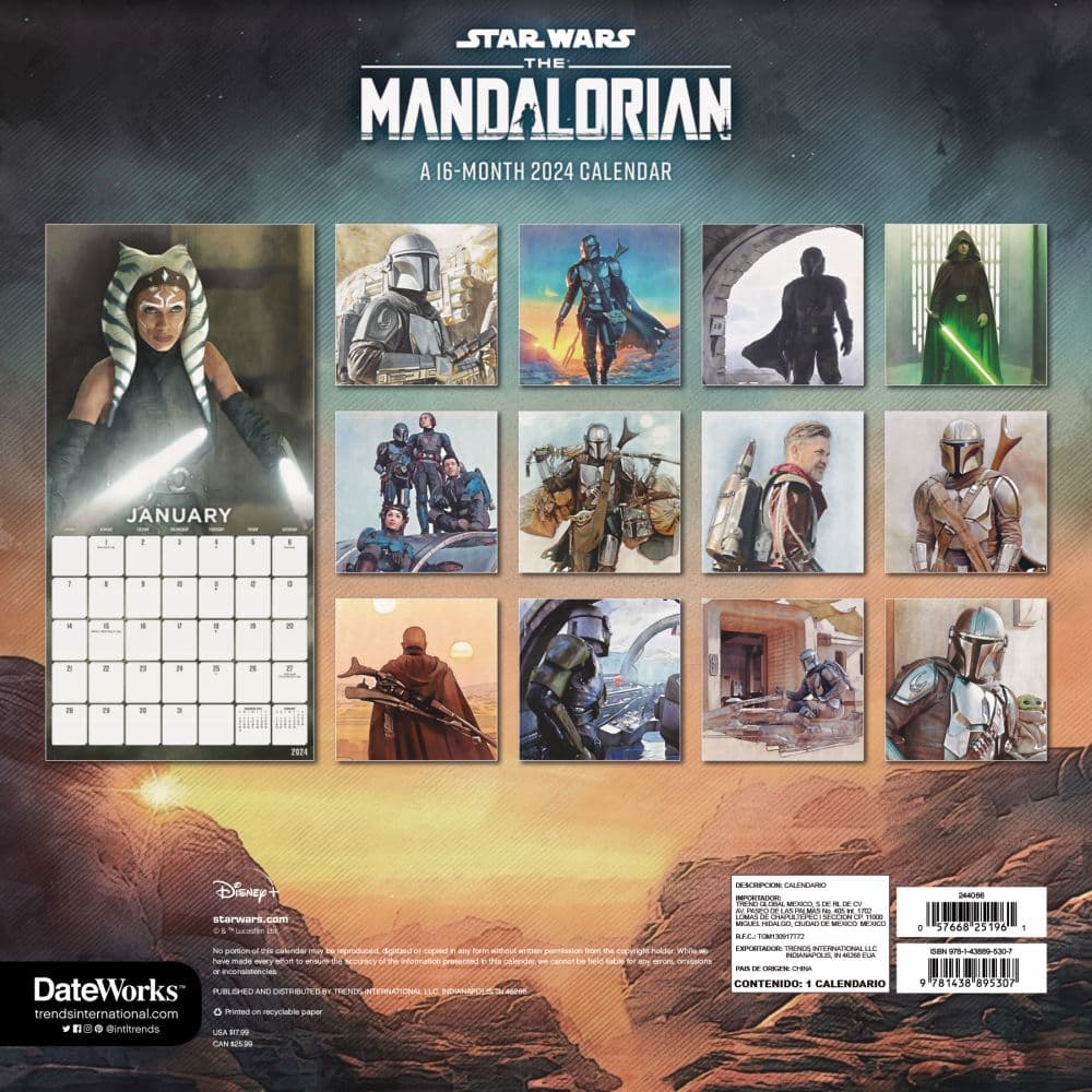 Mandalorian SW Exclusive with Print 2024 Wall Calendar