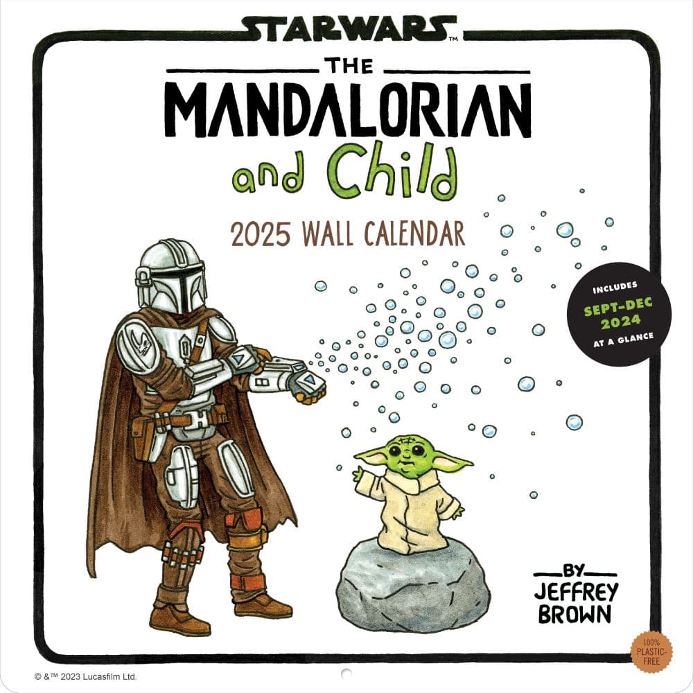 Mandalorian and Child Star Wars 2025 Wall Calendar