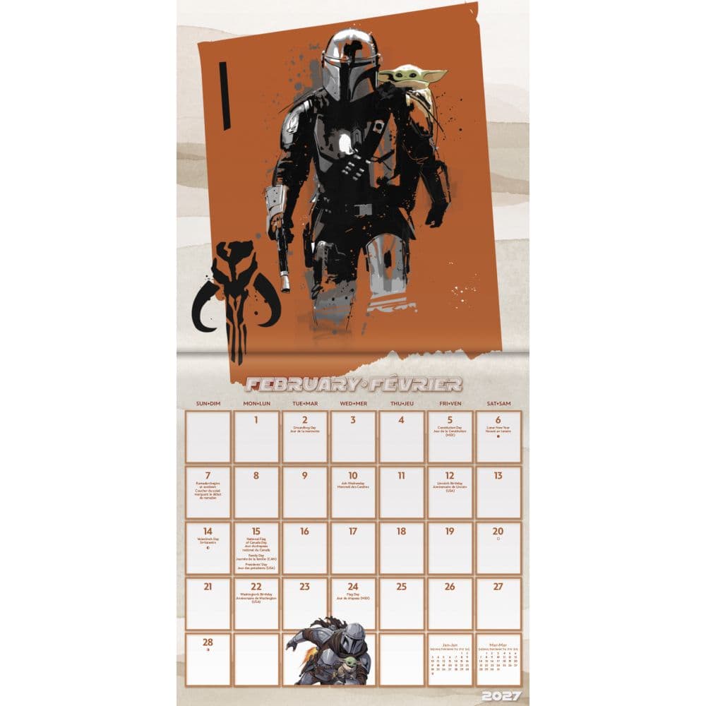 Star Wars Mandalorian Grogu -Bilingual French- 2027 Mini Wall Calendar Third Alternate Image