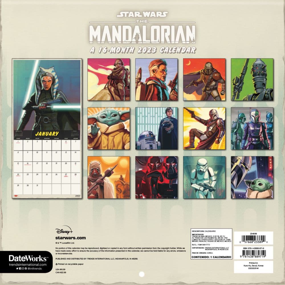 Mandalorian SW Excl 2023 Calendar - Calendars.com