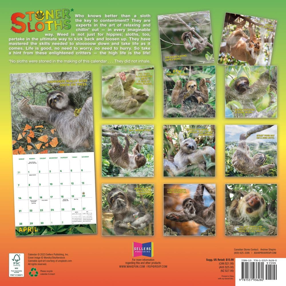 Stoner Sloths 2024 Wall Calendar