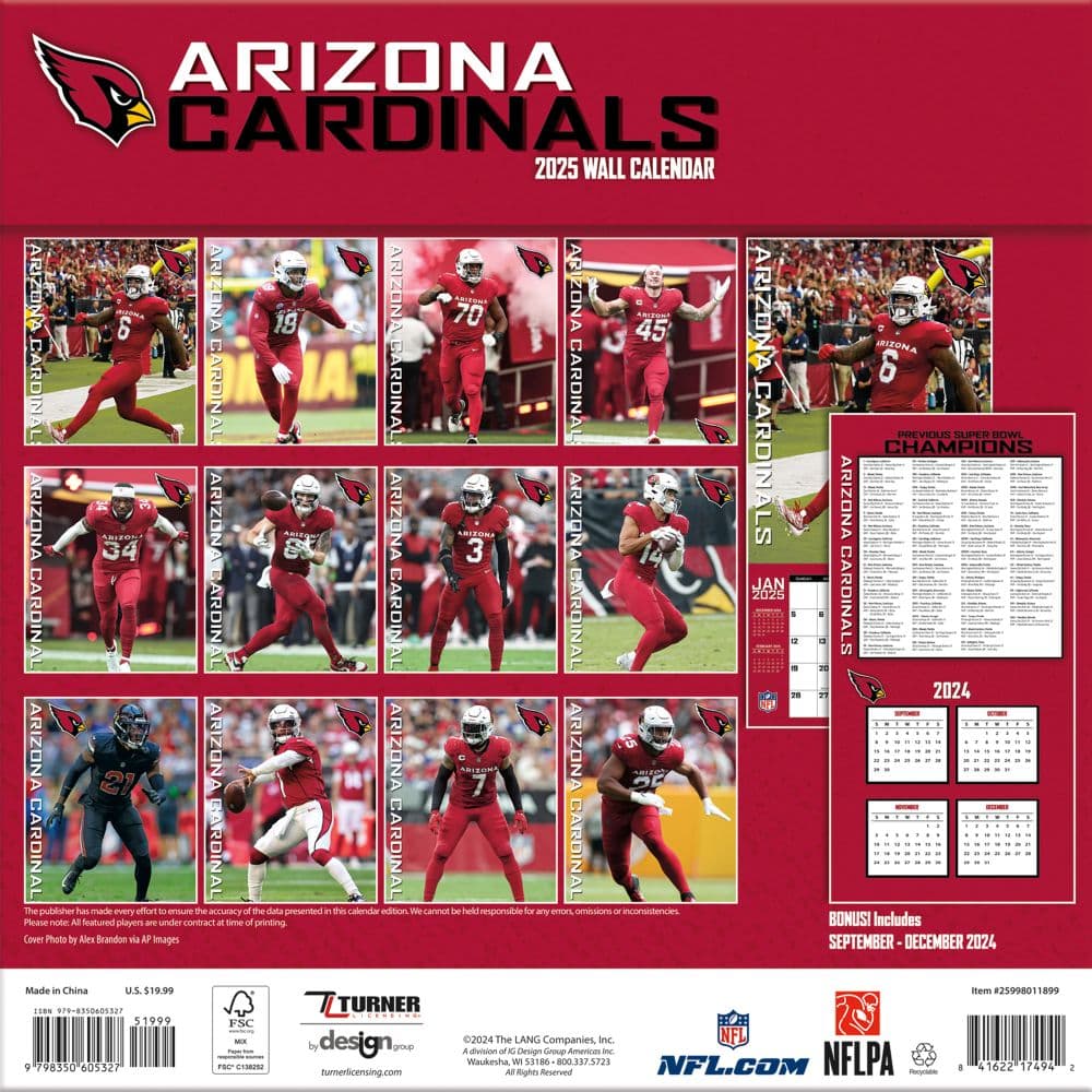 NFL Arizona Cardinals 2025 Wall Calendar First Alternate Image