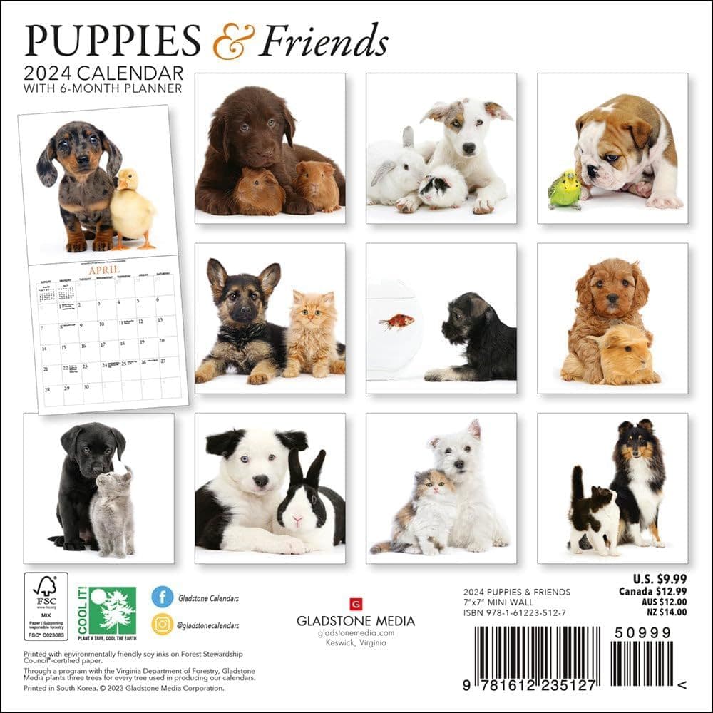 Puppies &amp; Friends 2024 Mini Wall Calendar First Alternate Image width=&quot;1000&quot; height=&quot;1000&quot;