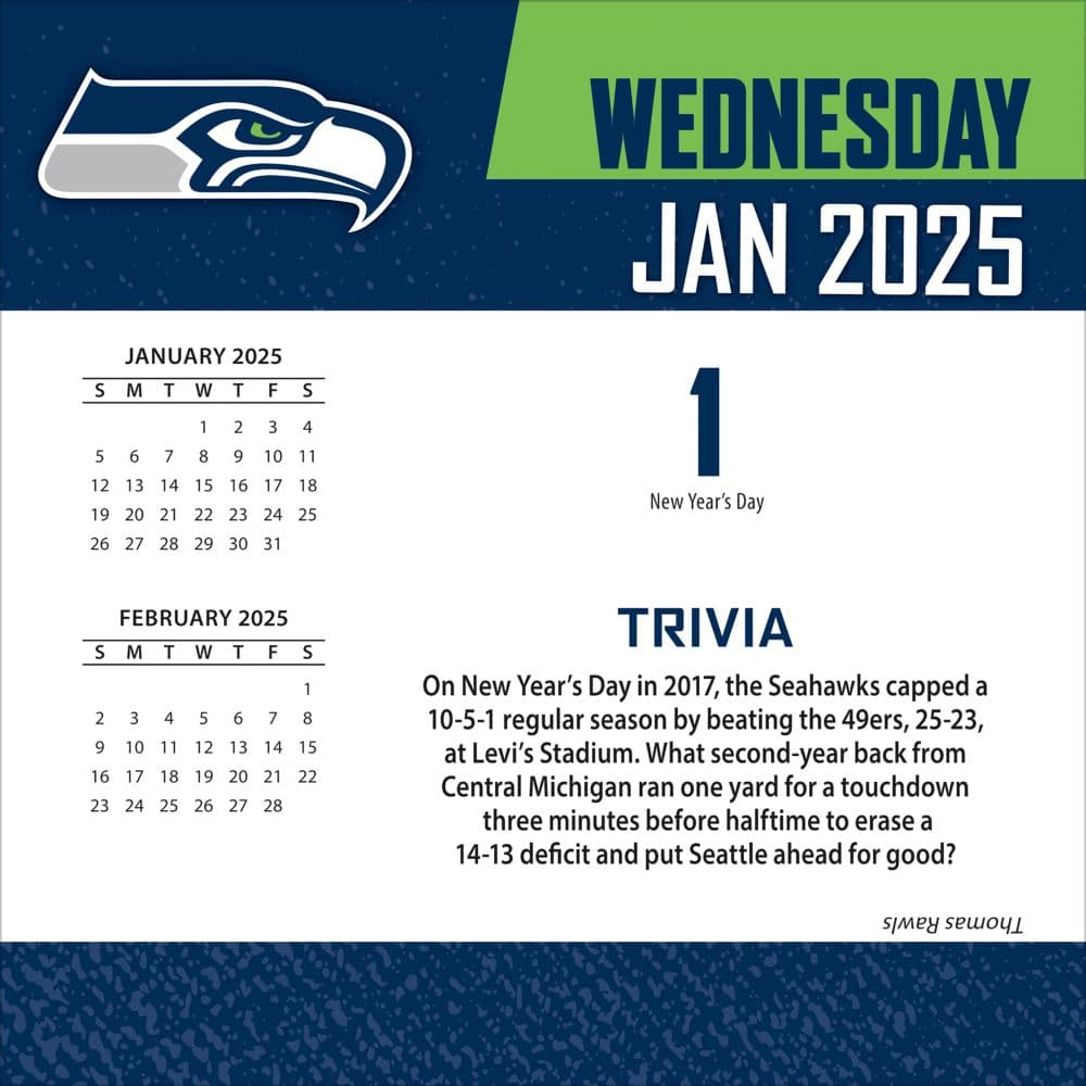 NFL Seattle Seahawks 2025 Desk Calendar January 1