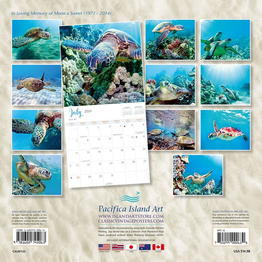 Hawaiian Sea Turtles 2024 Wall Calendar