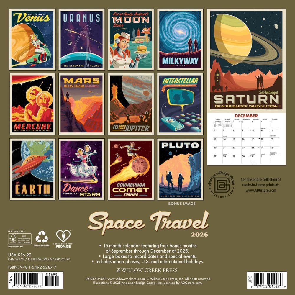 Space Travel Classic Travel Posters 2026 Wall Calendar First Alternate Image