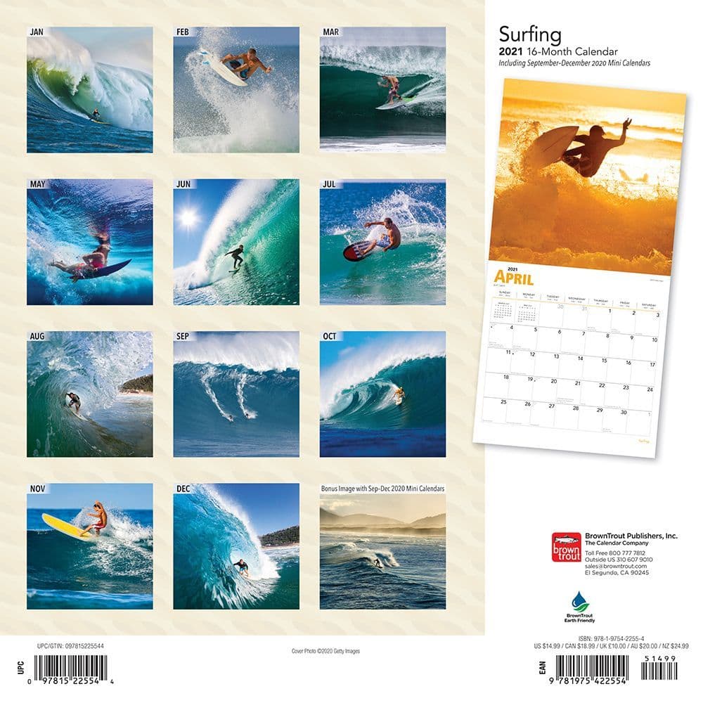 12"x12" Board sports surfing 2021 Global SURF Calendar 