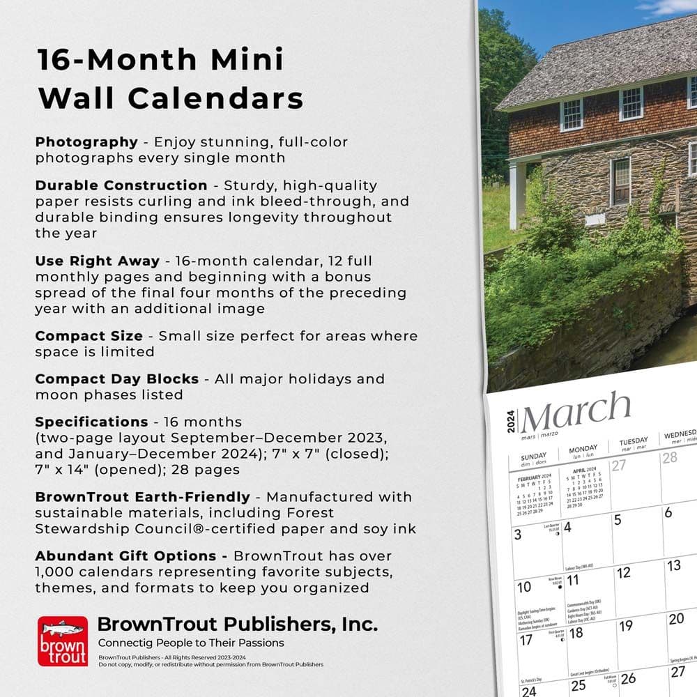 New England 2024 Mini Wall Calendar