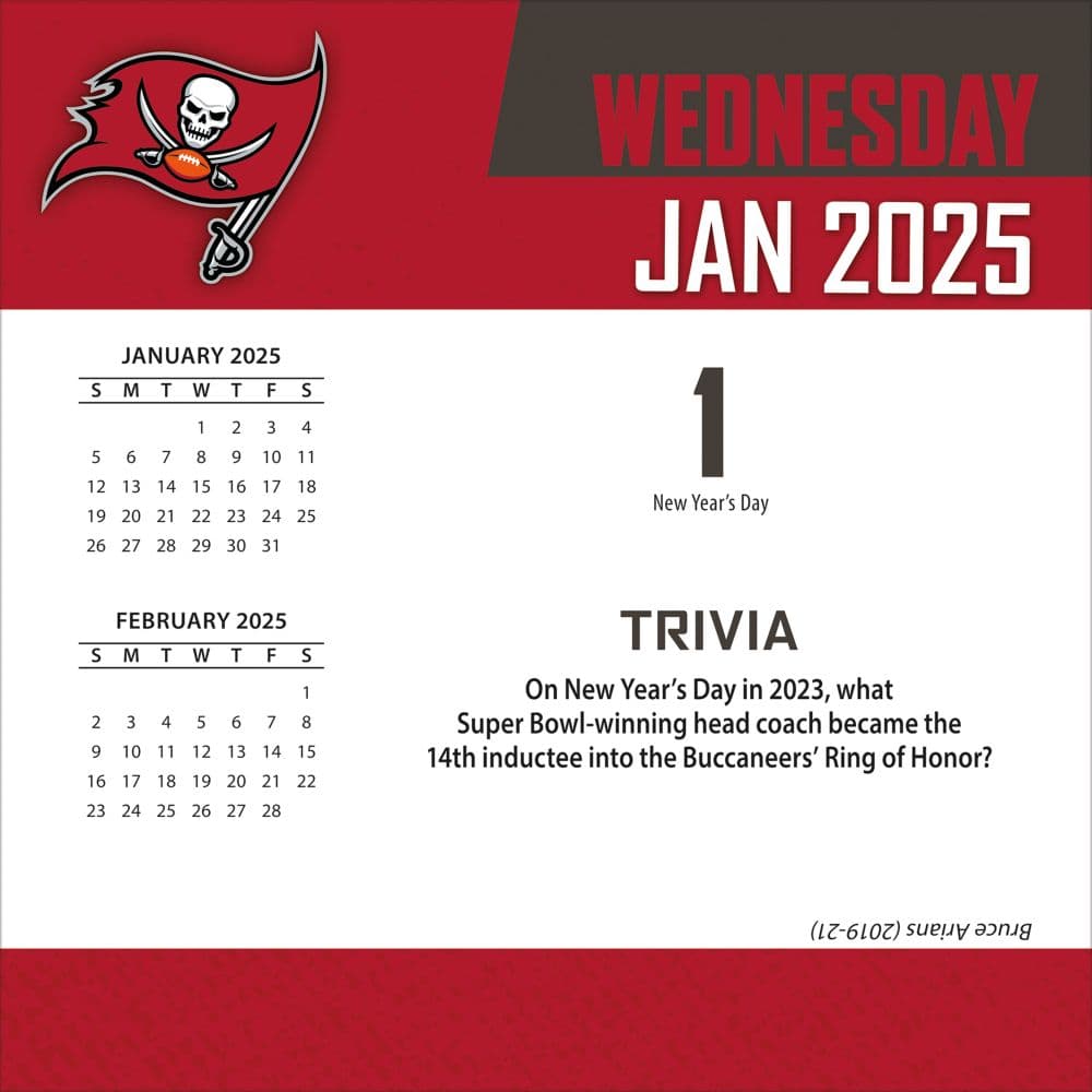 NFL Tampa Bay Buccaneers 2025 Desk Calendar Jan 1