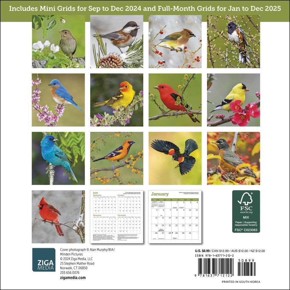 Songbirds 2025 Mini Wall Calendar First Alternate Image width="1000" height="1000"