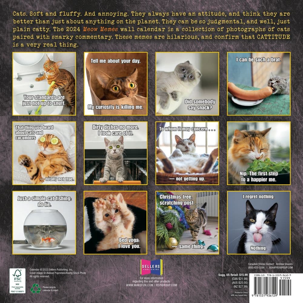 Meow Memes 2024 Wall Calendar