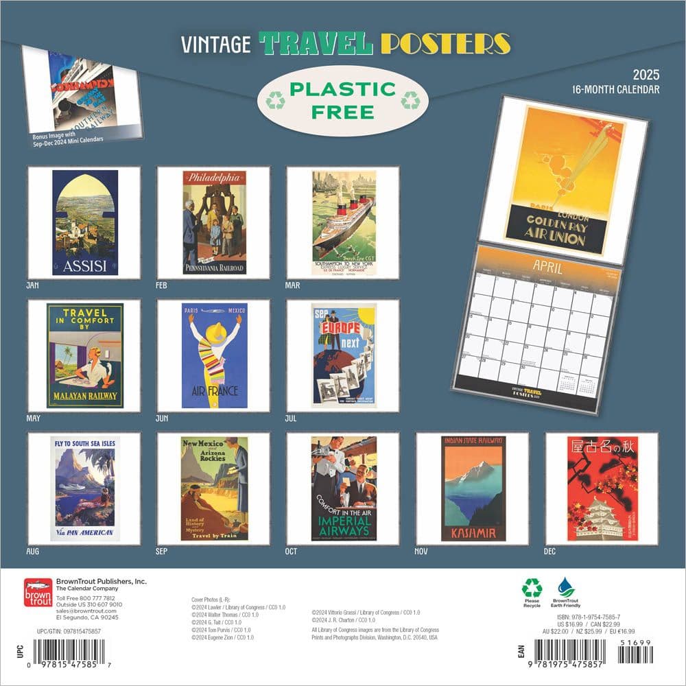 Vintage Travel Posters 2025 Wall Calendar First Alternate Image