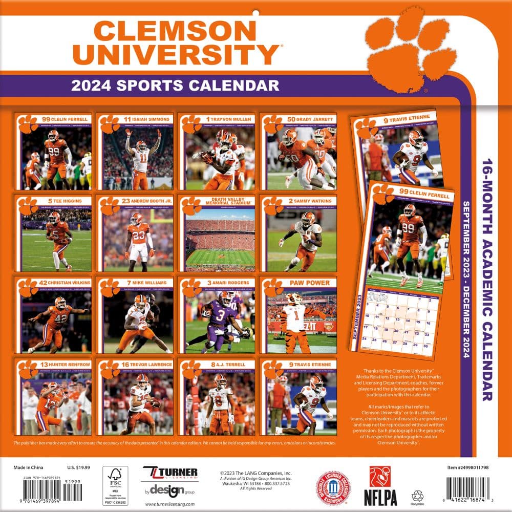 Clemson Tigers 2024 Wall Calendar