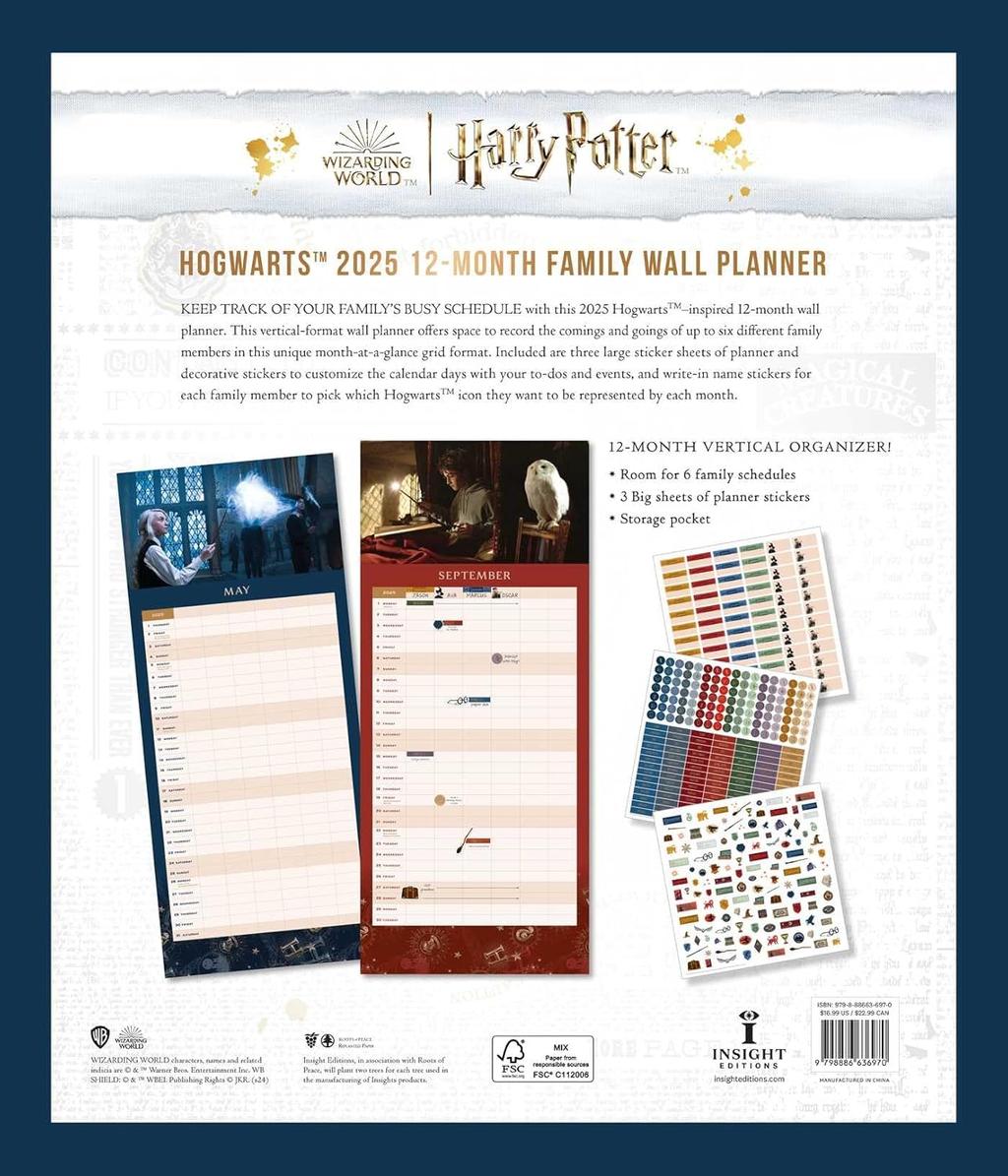 Harry Potter Hogwarts Family 2025 Wall Calendar back cover