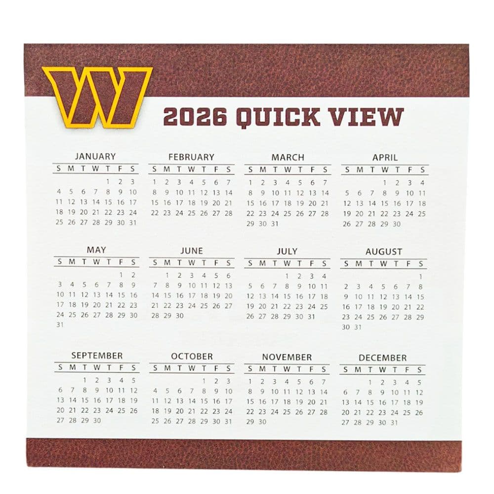 NFL Washington Commanders 2026 Desk Calendar Fourth Alternate Image