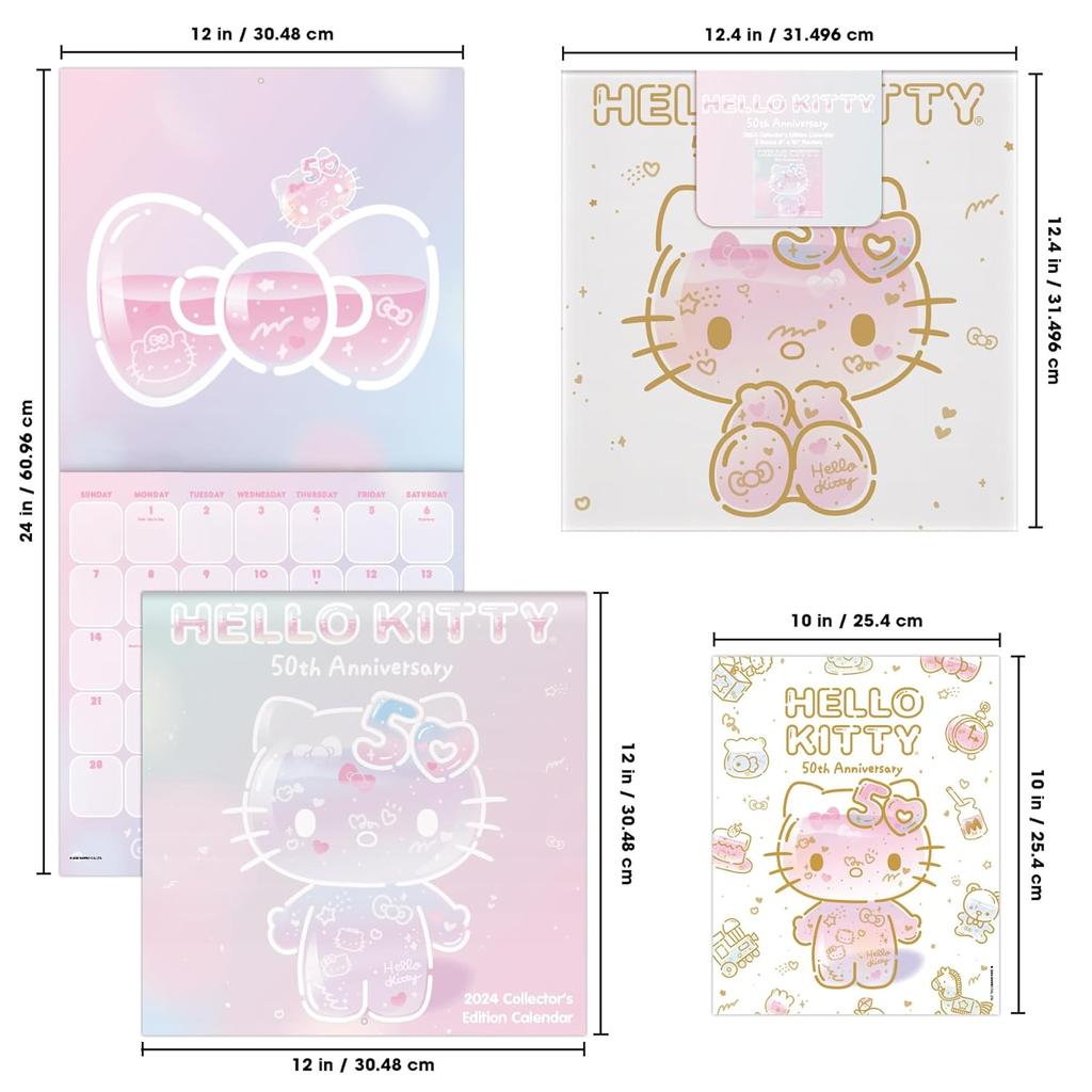 Hello Kitty 50 Year Collectors Edition 2024 Wall Calendar size chart