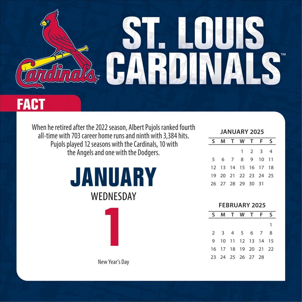 MLB St Louis Cardinals 2025 Desk Calendar First Alternate Image