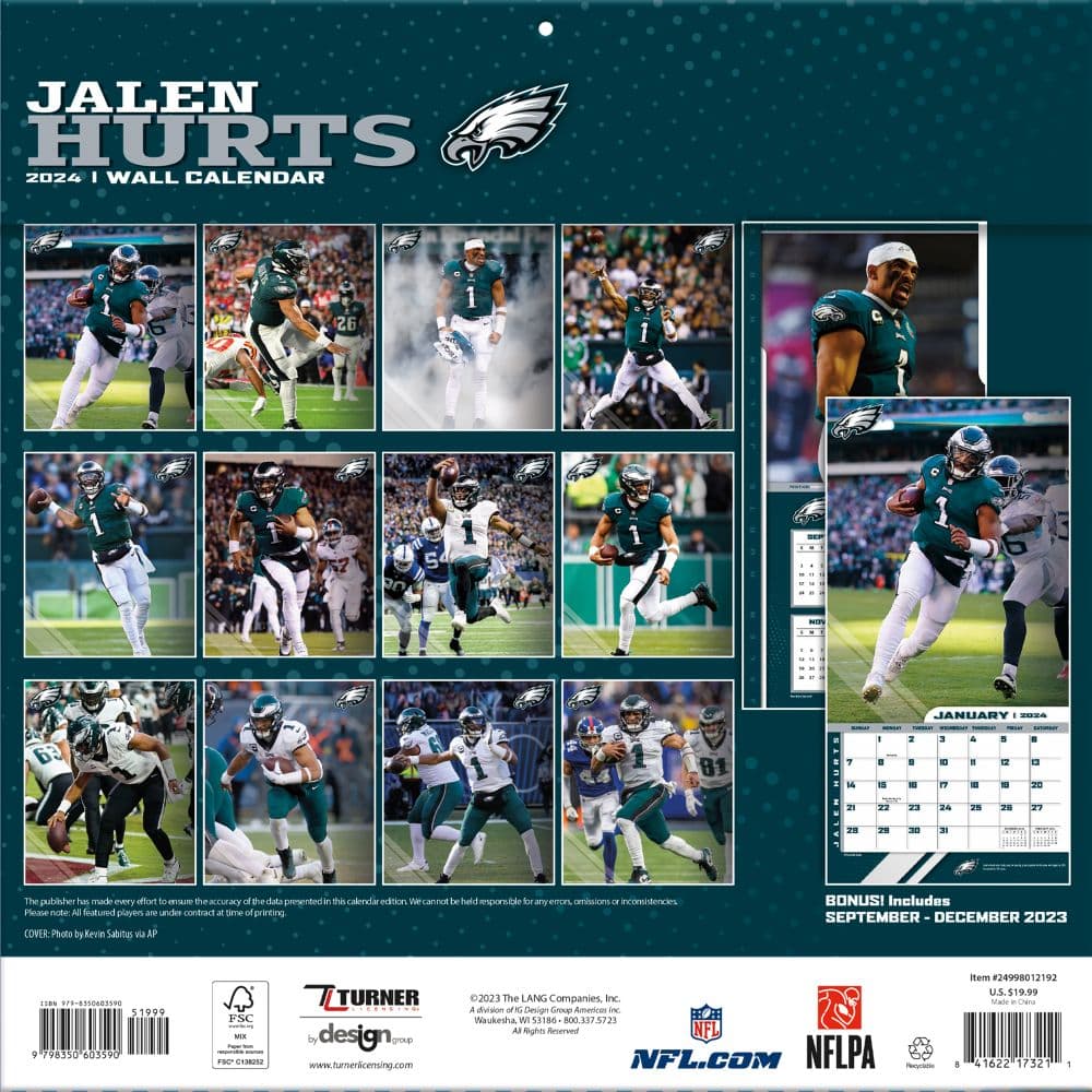 Philadelphia Eagles Jalen Hurts 2024 Wall Calendar - Calendars.com