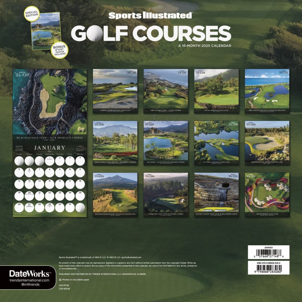 SI Golf Courses Exclusive with Print 2025 Wall Calendar Alt3