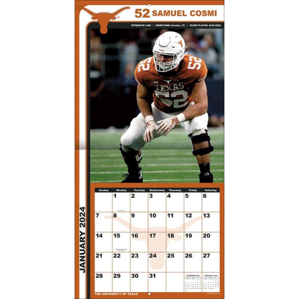 COL Texas Longhorns 2024 Wall Calendar