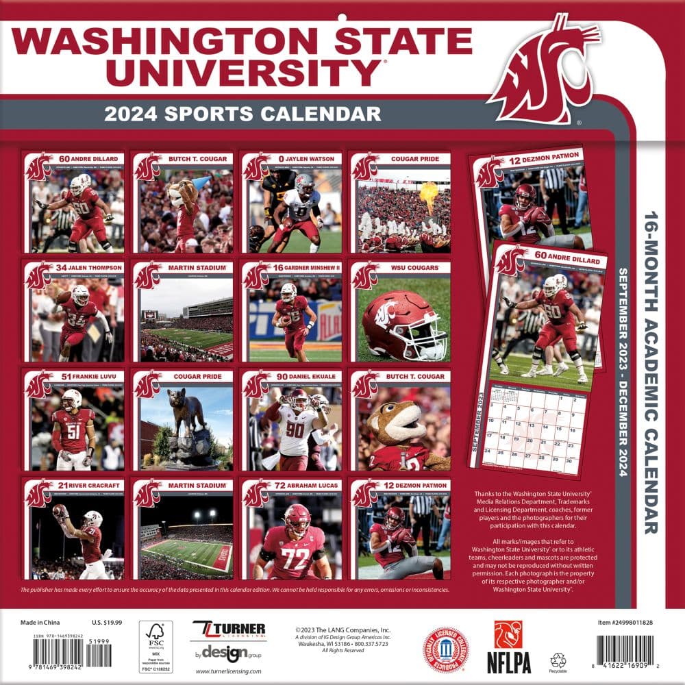 COL Washington State Cougars 2024 Wall Calendar