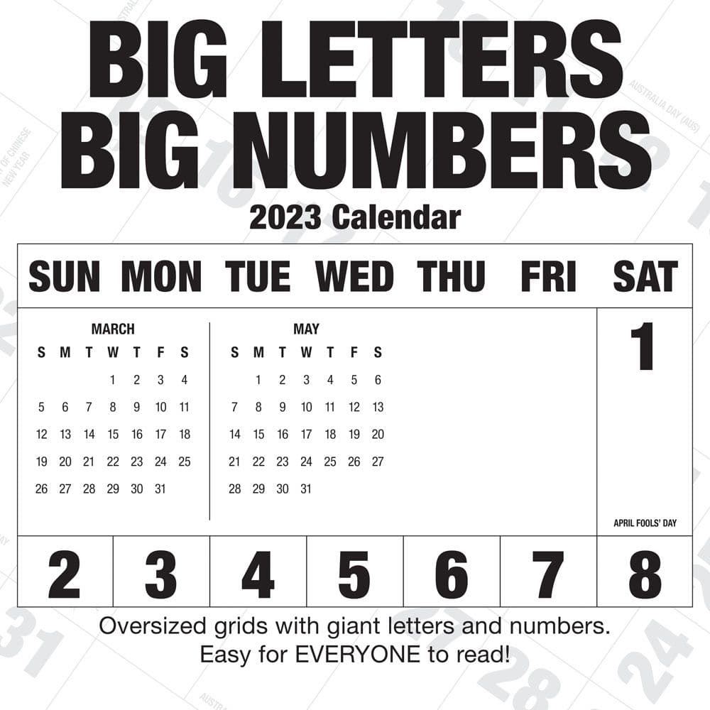 Big Letters Big Numbers 2023 Wall Calendar - Calendars.com
