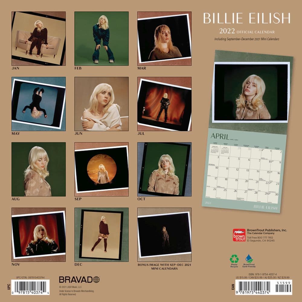 Billie Eilish 2022 Wall Calendar - Calendars.com