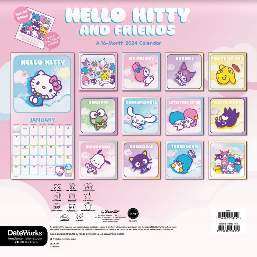 Hello Kitty Exclusive with Decal 2024 Wall Calendar First Alternate Image width=&quot;1000&quot; height=&quot;1000&quot;
