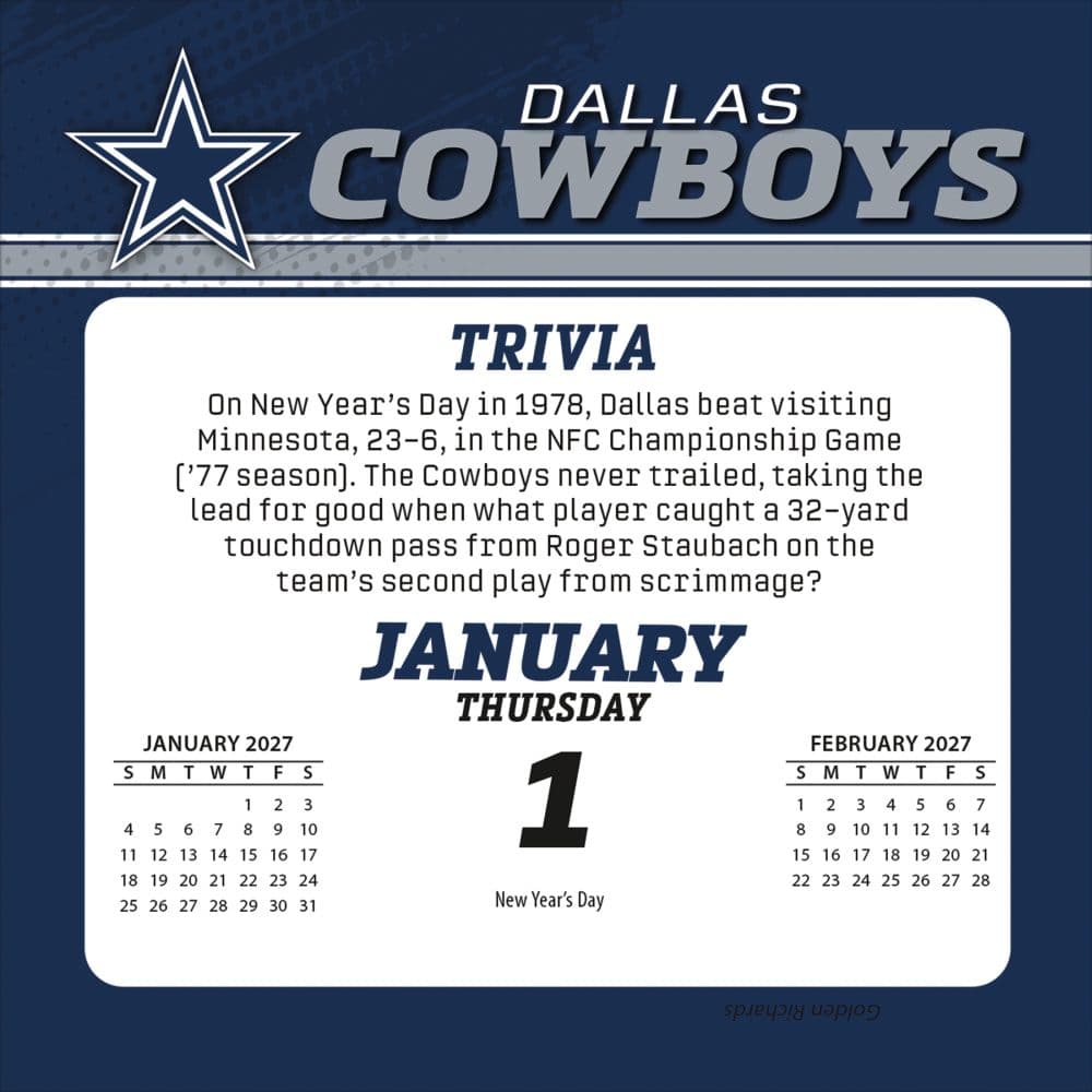 NFL Dallas Cowboys 2027 Desk Calendar Second  Alternate Image
