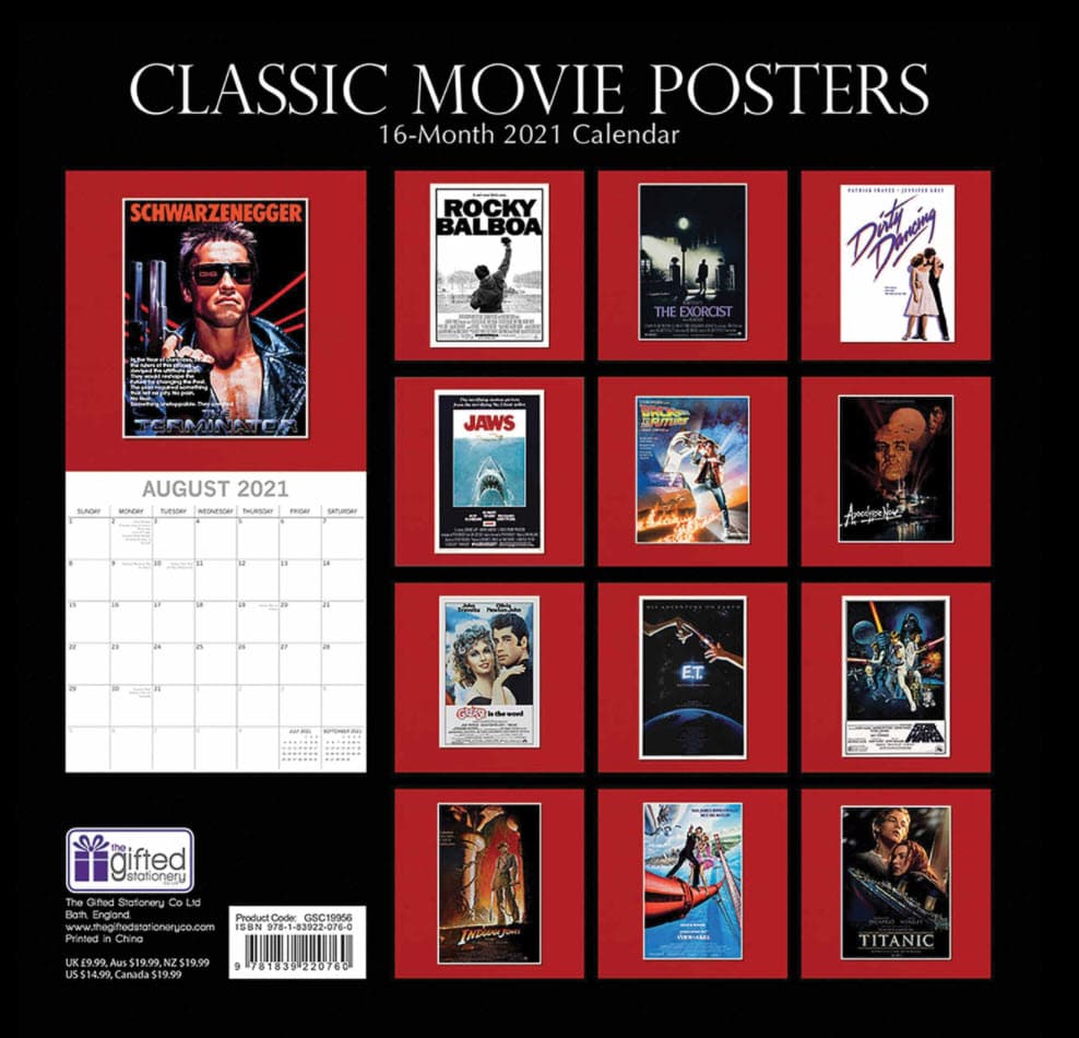 2021 Wall Calendar 12 pages A4 Vintage Hitchhikers Movie Posters M1028 