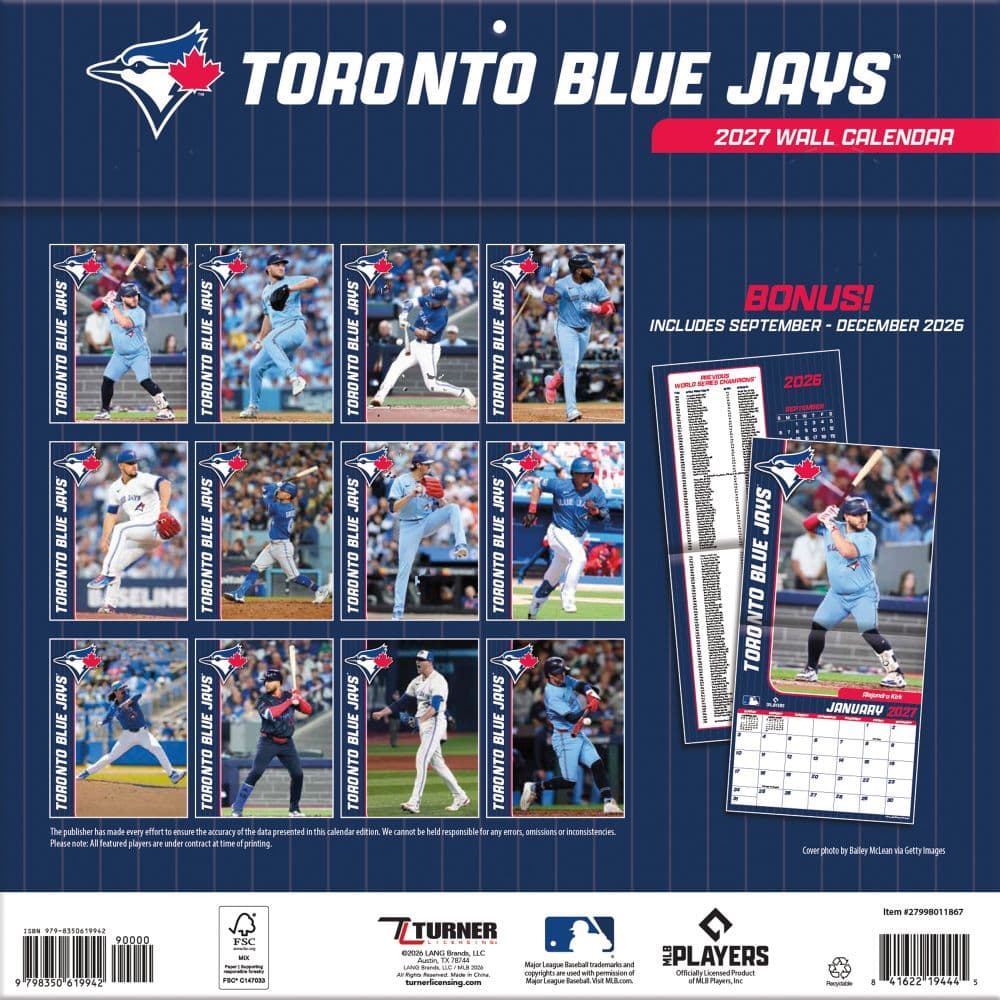 MLB Toronto Blue Jays 2027 Wall Calendar First Alternate Image