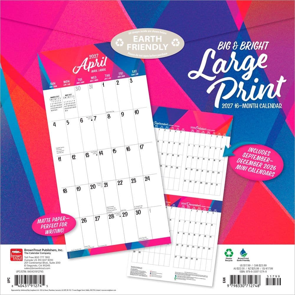 Big And Bright Large Print 2027 Wall Calendar First Alternate Image