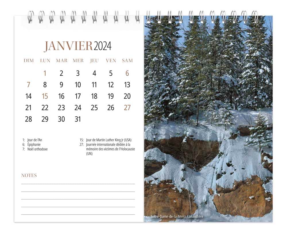 Quebec Double 2024 Easel Calendar January