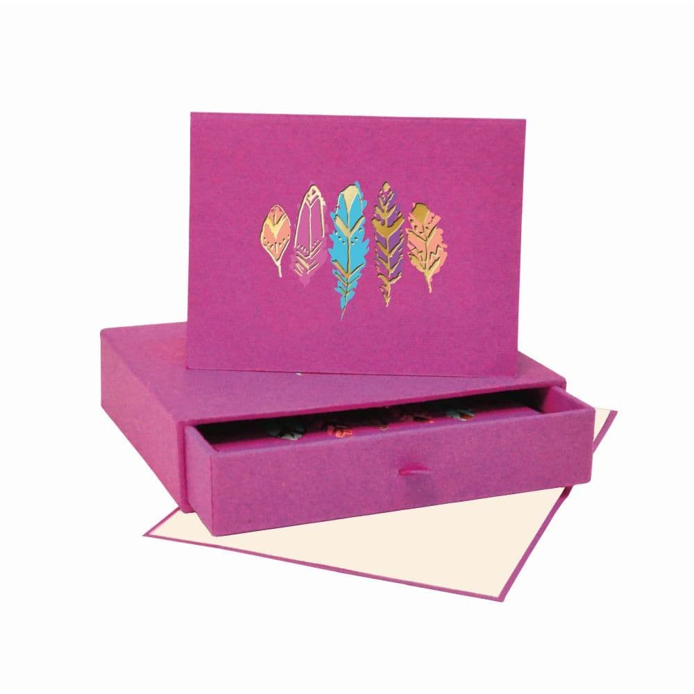 Barbarian Radiant Feathers (Pink) Note Cards w Keepsake Box by Barbra Ignatiev Main Image