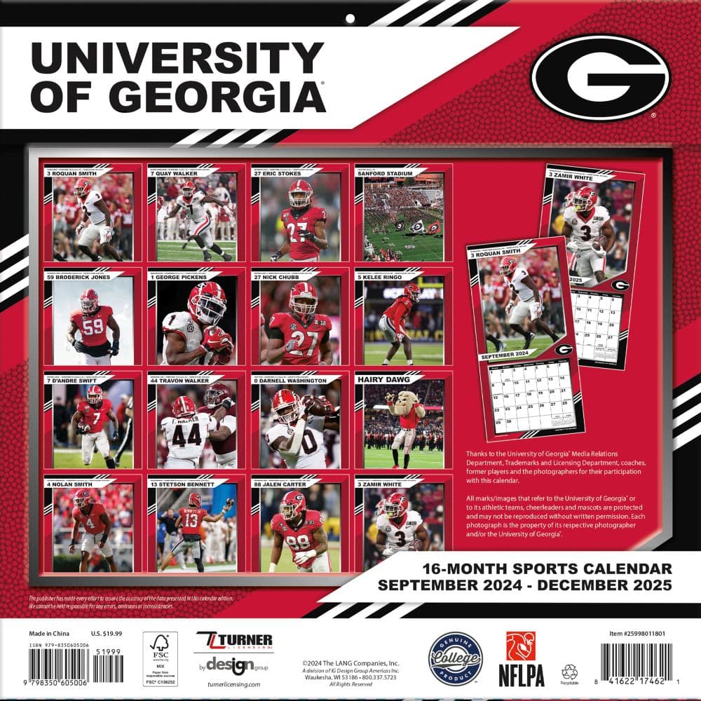 Georgia Bulldogs 2025 Wall Calendar - Calendars.com