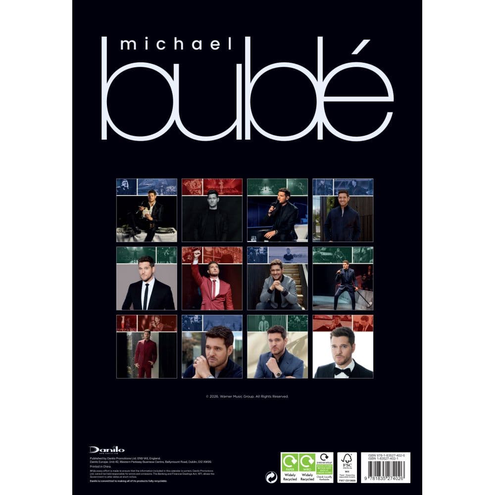 Michael Buble Poster 2026 Wall Calendar First Alternate Image